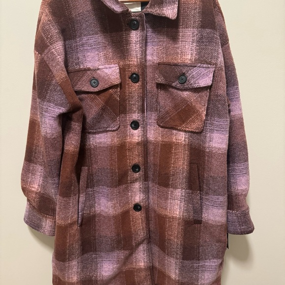 NWT! Lucky Brand Rust and Pink Plaid Brushed Fleece Shacket, Size XL - Picture 9 of 15